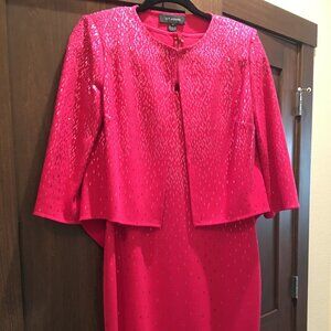 St.John Fushia Cocktail Dress with 3/4 Length Sleeves